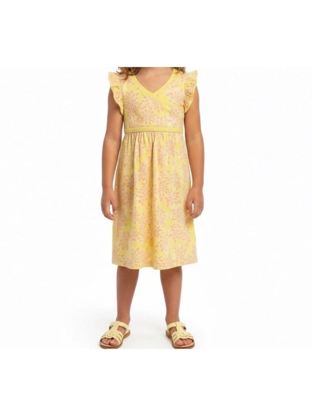 Tea Collection Dress Size 5 Yellow Flutter Sleeve 100% Cotton